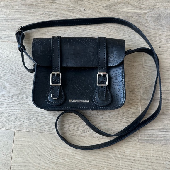 Dr. Martens Handbags - Dr Martens Black Leather 7 Inch Crossbody Purse Bag - Silver Buckle - Like New